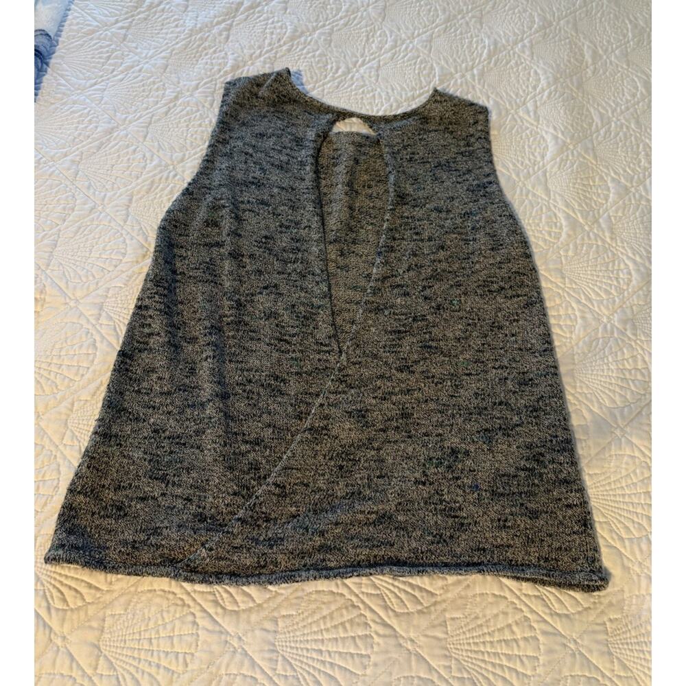 Eileen Fisher Sleeveless Knit Sweater Top Size Medium Open Back Blue Linen Blend - Picture 2 of 7